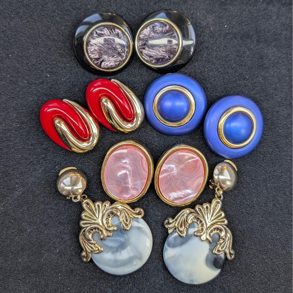 Vintage Large Chunky Statement Earrings Lot of 5